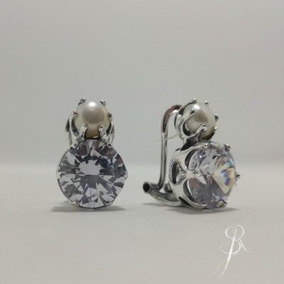 Brincos Prata 925 zircónia e pérola barroca fecho mola omega B915 OX