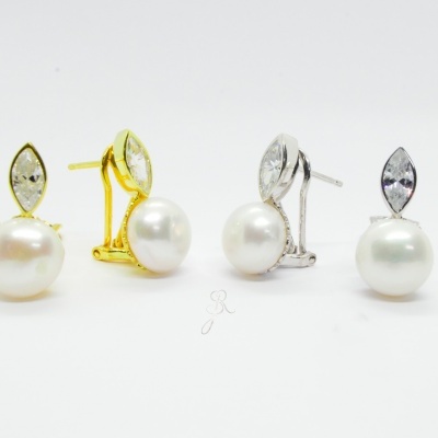 Brincos de Prata 925 com pérola e zircão B1391