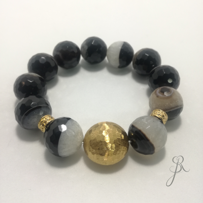 Pulseira pedras 16mm e pepita dourada prata 925 com banho de ouro P1335 DV