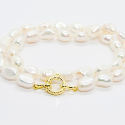 Colar com fecho de prata 925 com banho de ouro e pérolas barrocas  40C14 DV