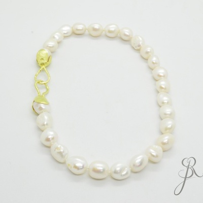 Colar pérolas barrocas  18/20MM  fecho saia sininho Prata 925 com banho de ouro C696 DV