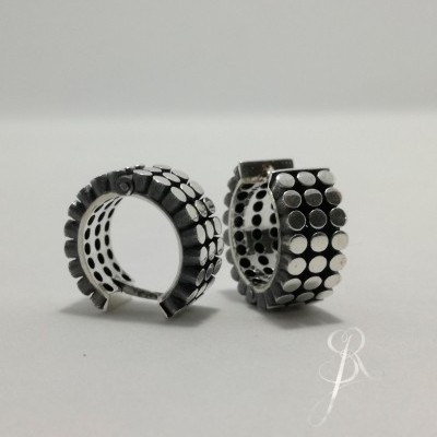 Brincos argolão 3 carreiras acabamento oxidado Prata 925 B1192 OX