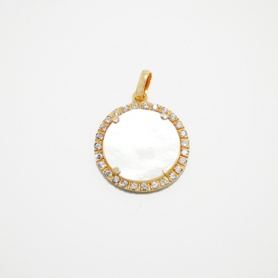 Medalha de made pérola 17mm com zircónias prata 925 com banho de ouro BQ858 DV