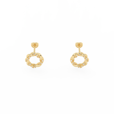 Brincos de ouro amarelo com design circular encadeado e textura detalhada