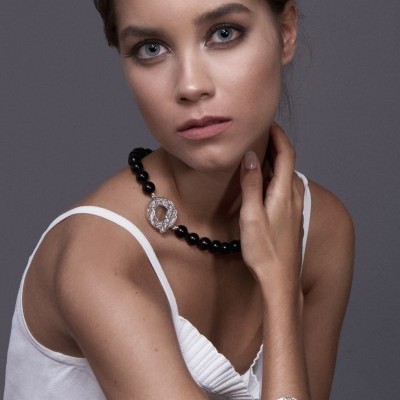 Pulseira Prata 925 com pedras naturais onix fecho filigrana com banho de ródio P766 R / Colar Prata 925 com pedras naturais  onix fecho filigrana com banho de ródio C765 R