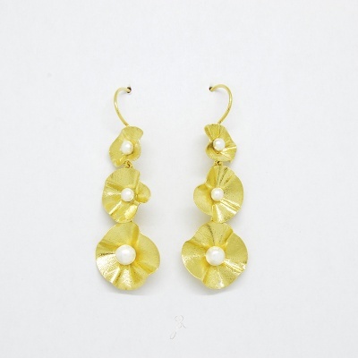 Brincos flores Prata 925 com banho de ouro e perólas 132B2013 DV