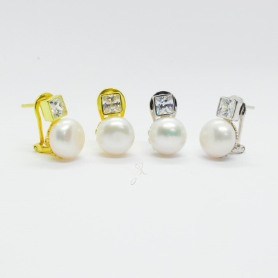 Brincos de Prata 925 com pérola e zircão B1389