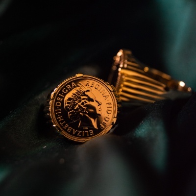 Anel de Ouro com Moeda de Meia Libra