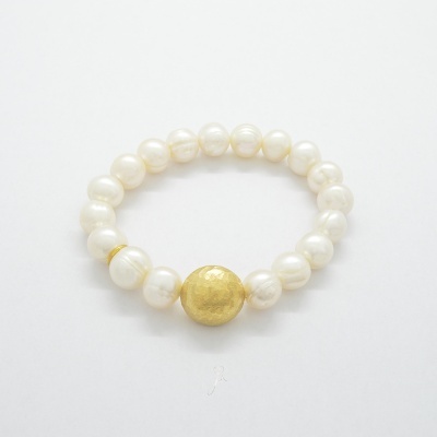 Pulseira Pepita Prata 925 com banho de ouro e pérolas P394 DV