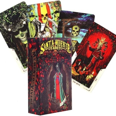 Baralho de cartas de tarot Santa Muerte com ilustrações coloridas e caixa decorativa