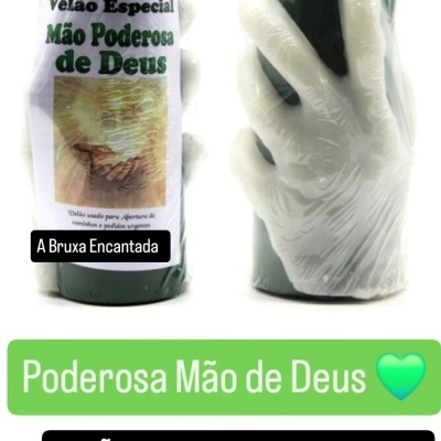 Velão verde com rótulo e mão plástica a segurá-lo embalados em plástico transparente