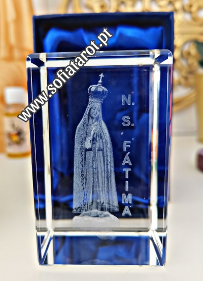 CRISTAL gravado com a imagem de Nossa Senhora de Fátima