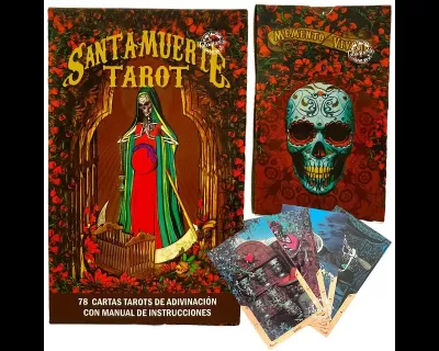 Conjunto de cartas de tarô Santa Muerte com embalagens e cartas ilustradas