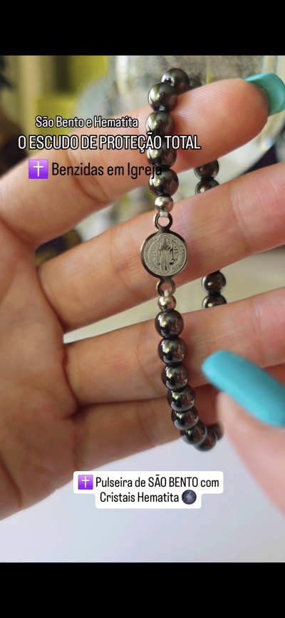 ✝️ PULSEIRA MEDALHA SÃO BENTO com Cristais HEMATITA_ consagrada em Igreja
