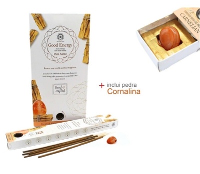 Conjunto de incenso Palo Santo Good Energy com pedra Cornalina e varetas de incenso