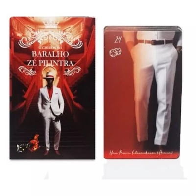 Conjunto cartas baralho Zé Pilintra com embalagem vermelha e carta com pernas calças brancas