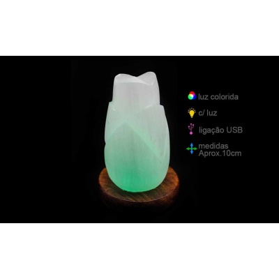 🌙 Candeeiro em Selenite – Flor de Lótus 🌸