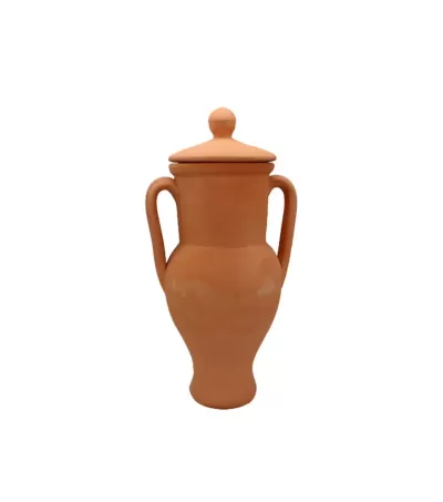 Vaso cerâmico terracota com tampa e duas alças