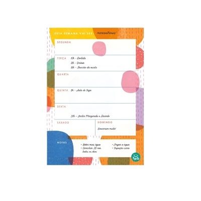 Calendário semanal colorido com manchas várias em papel