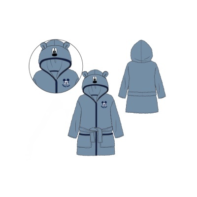 Roupão azul infantil com capuz de urso e detalhe 'Happy time'