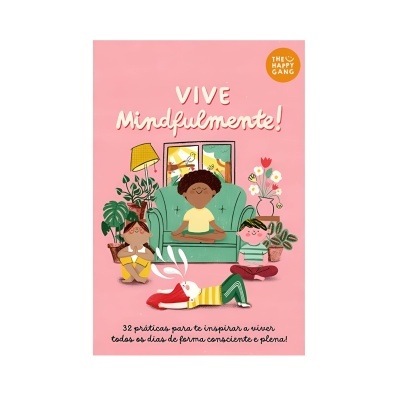 Capa de livro cor-de-rosa com ilustração de crianças e texto 'VIVE Mindfulmente!'