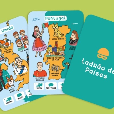 Cartas ilustradas com temas culturais e geográficos de povos e países.