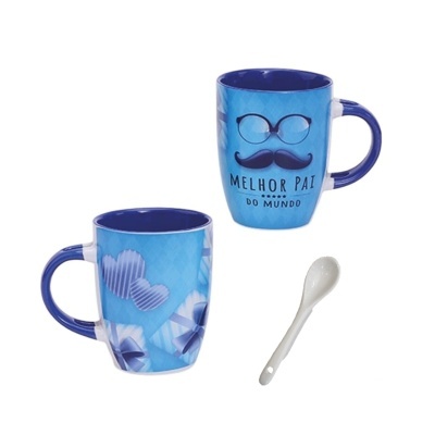 Caneca cerâmica com colher "Melhor Pai do Mundo"