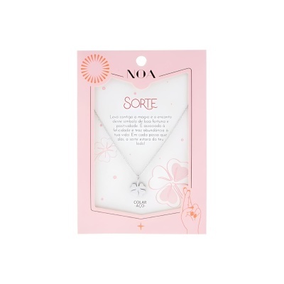 Colar prateado aço trevo "Sorte"  | Noa Story