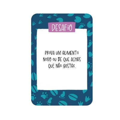 Cartão de desafio com texto em português sobre provar um alimento novo