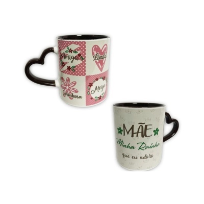 Caneca cerâmica asa coração "Mãe"