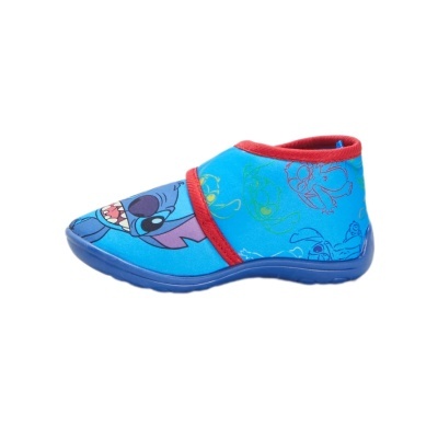 Chinelo infantil azul com estampa Stitch e detalhes vermelhos