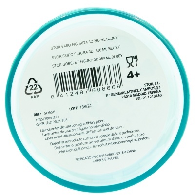 Etiqueta de embalagem branca com texto em castelhano, código de barras e símbolo de reciclagem