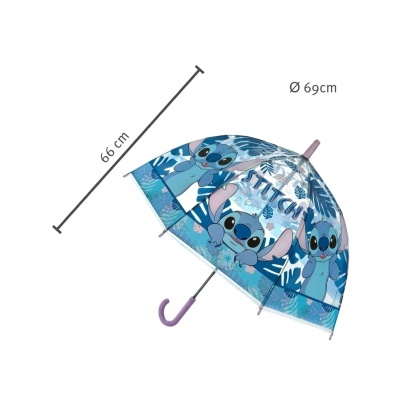 Guarda-chuva transparente com estampas de Stitch e cabo rosa