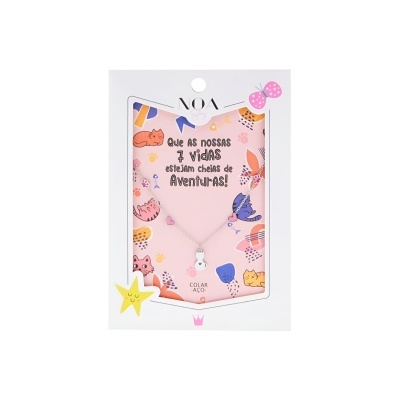 Colar prateado aço "Que as nossas 7 vidas estejam cheias de aventuras!" | Noa Story Kids