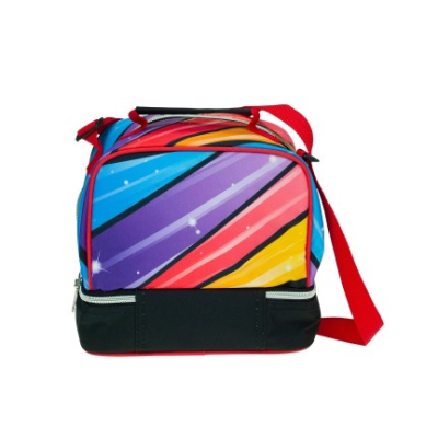 Mala pequena colorida com alça vermelha e base preta