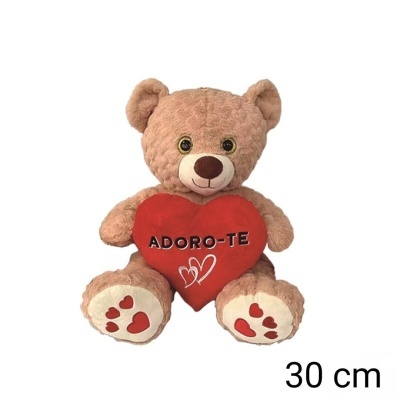Urso de peluche com coração "Adoro-te" 30cm