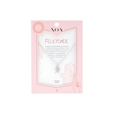 Colar prateado aço Mão de Fátima "Felicidade" | Noa Story