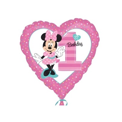 Balão Foil Coração 1º Aniversário Minnie