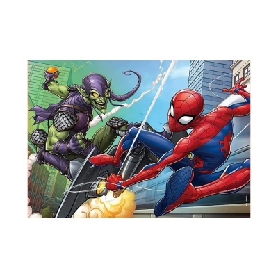 Imagem do Homem-Aranha a combater o Duende Verde na cidade