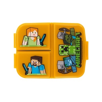 Estojo amarelo com personagens do Minecraft em estilo pixel