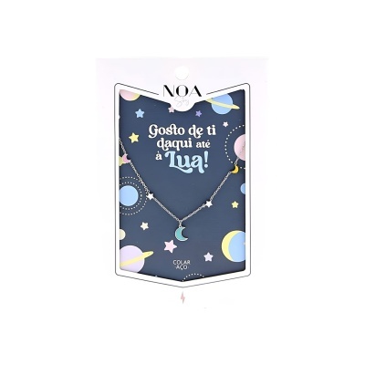 Colar prateado aço "Gosto de ti daqui até à lua!" | Noa Story Kids