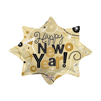 Balão metálico "Happy New Year" Estrela explosão dourada