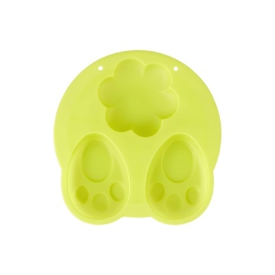 Base de alimentação para animais amarelo com compartimentos em forma de patas