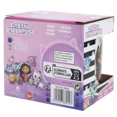 Caixa roxa para caneca 'Gabby's Dollhouse' com desenhos animados