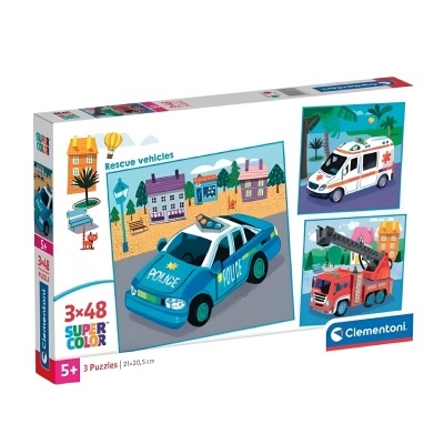 Puzzle Veículos de Resgate 3x48 peças Supercolor | Clementoni