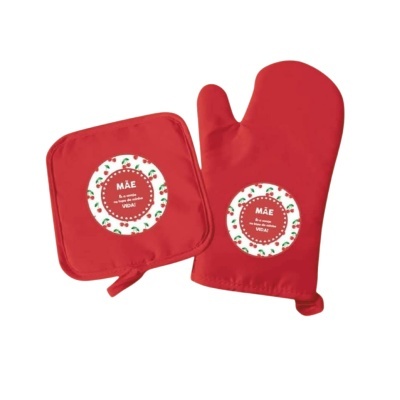 Conjunto de Luva + Pega de Cozinha - Mãe "És a cereja no topo da minha vida"