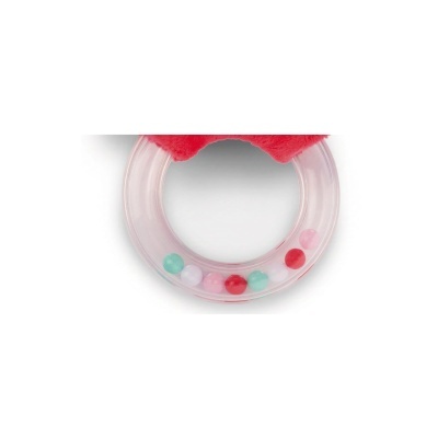 Anel plástico transparente com bolinhas coloridas e tecido vermelho