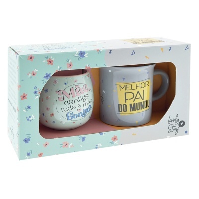 Conjunto 2 Canecas Cerâmica "Pai" e "Mãe" | Lovely Story 430ml