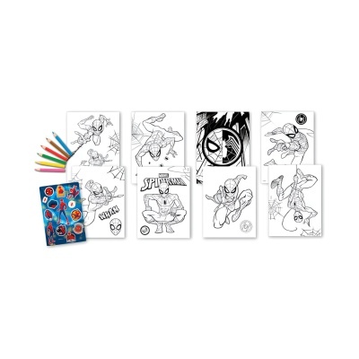 Páginas para colorir Spider-Man, lápis de cor e autocolantes