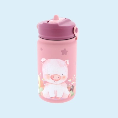Garrafa térmica infantil com palhinha Make Up Pig 330ml | Aurea Kids